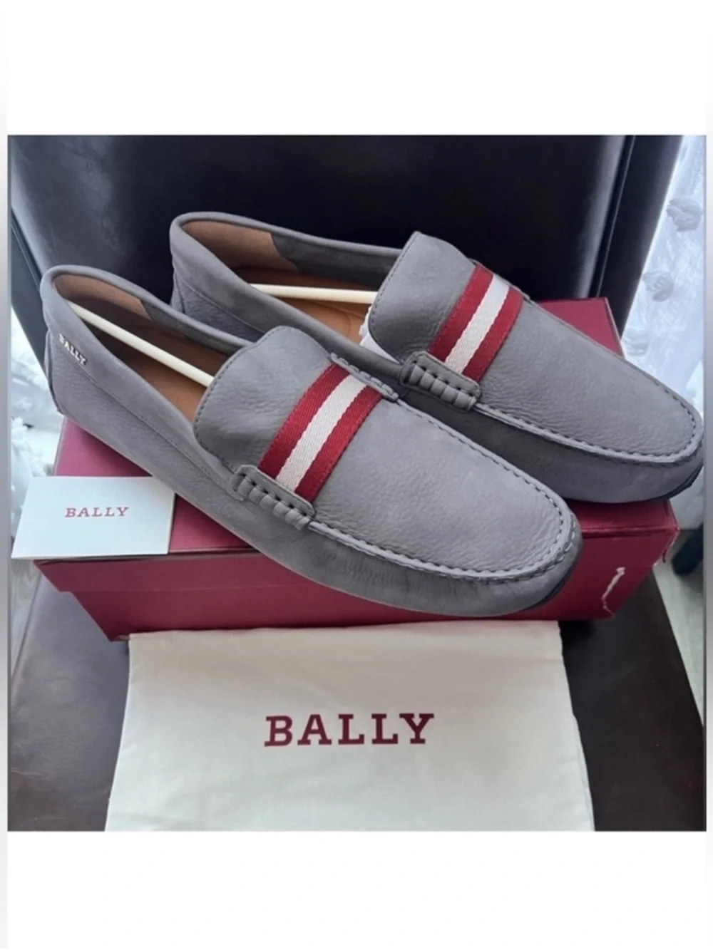 New! BALLY Logo Pearce Suede Leather Moccasin Driving Loafers